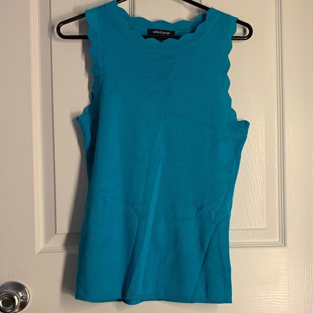Cable & Gauge Scallop Edge Sleeveless Tank - Bright Teal
